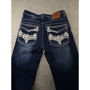 ESDVQ Embellished Pocket Jeans Womens Small Dark Wash Bootcut Stretch Denim